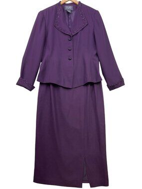 Clio Womens Formal Two-Piece Skirt Suit Embellished Blazer Size 14 Purple